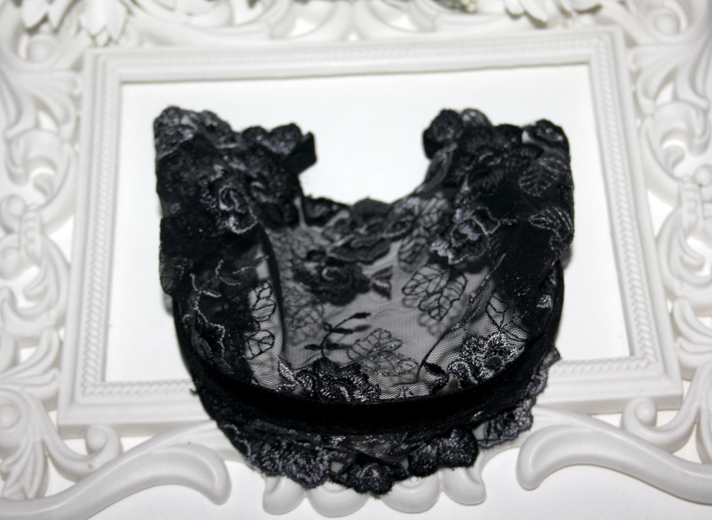 Black & Gray lace veil 6.3"inch prayer headband Structured religious head cover, plastic free