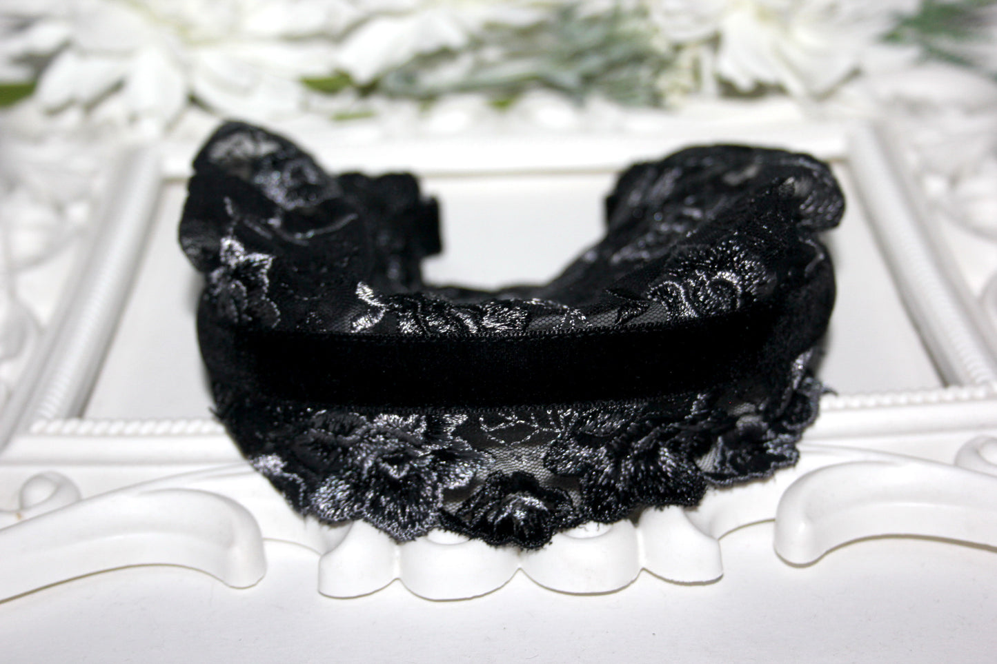 Black & Gray lace veil 6.3"inch prayer headband Structured religious head cover, plastic free