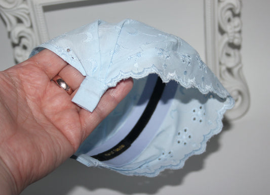 Blue hair kerchief Eyelet cotton bandana headband Triangle summer head piece