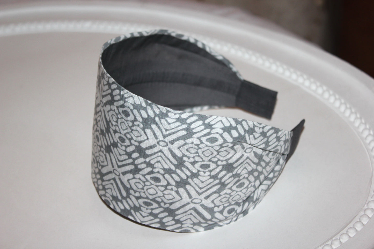 Wide headband Gray & White cotton blend headband for women
