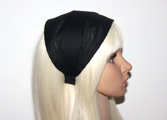 Headband Bandana for women Black batiste cotton head scarf, Running cotton head cover