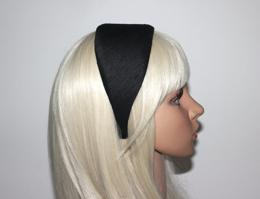 Black Raw Silk headband, Wide head cover Hair protection scarf, plastic free hairband