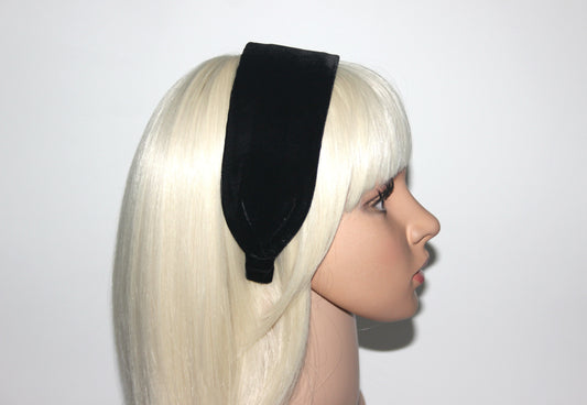 Black poly silk velvet flat headband Handmade women hairband