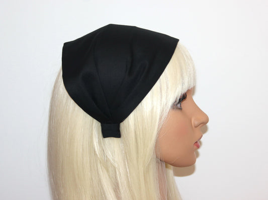 Wide headband bandana Black cotton satin fabric hairband, alopecia head scarf