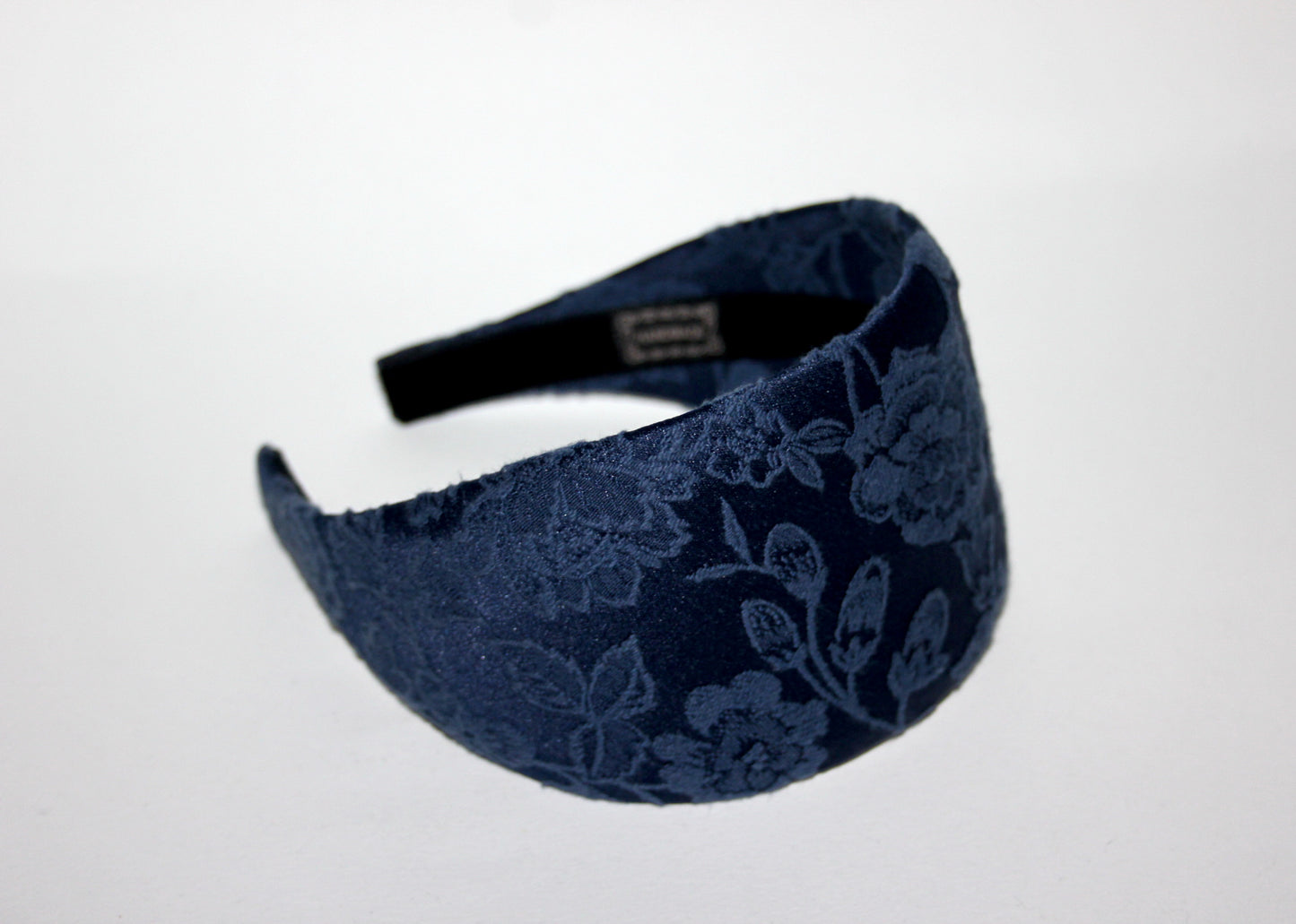 Headband women Dark Blue head scarf jacquard cotton blend satin head band preppy head accessory, plastic free