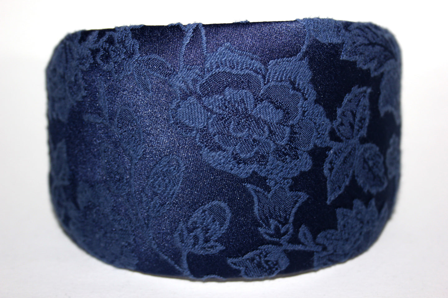 Headband women Dark Blue head scarf jacquard cotton blend satin head band preppy head accessory, plastic free