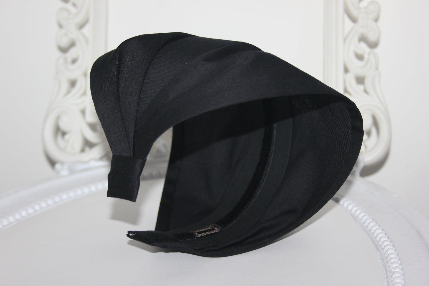 Wide headband bandana Black cotton satin fabric hairband, alopecia head scarf