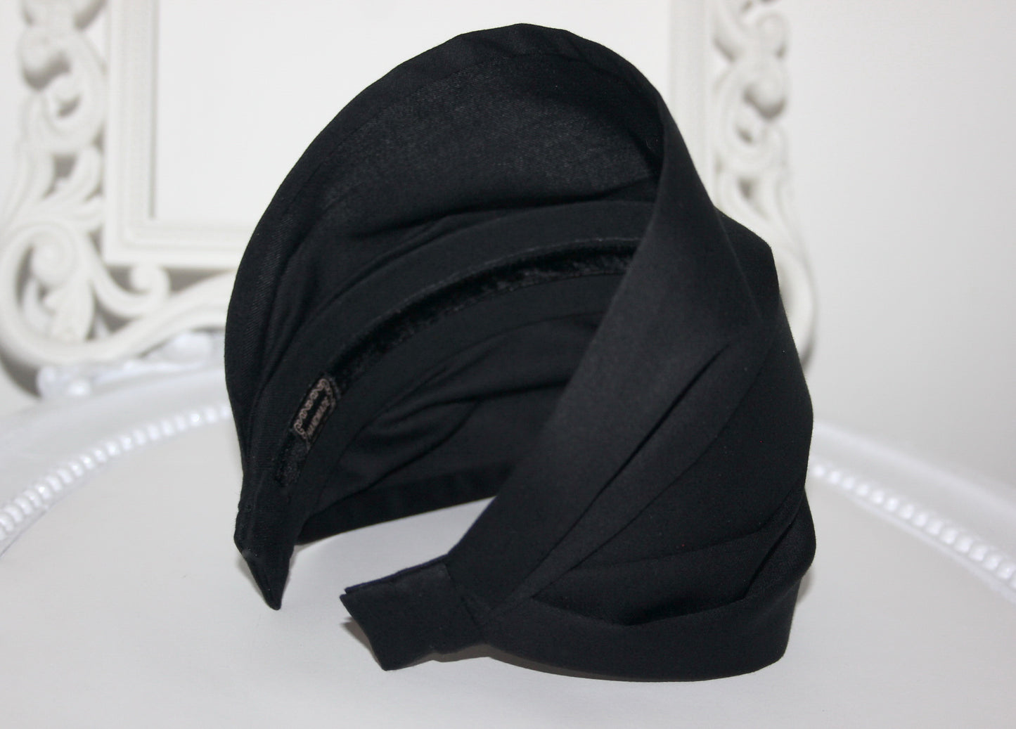 Wide headband bandana Black cotton satin fabric hairband, alopecia head scarf