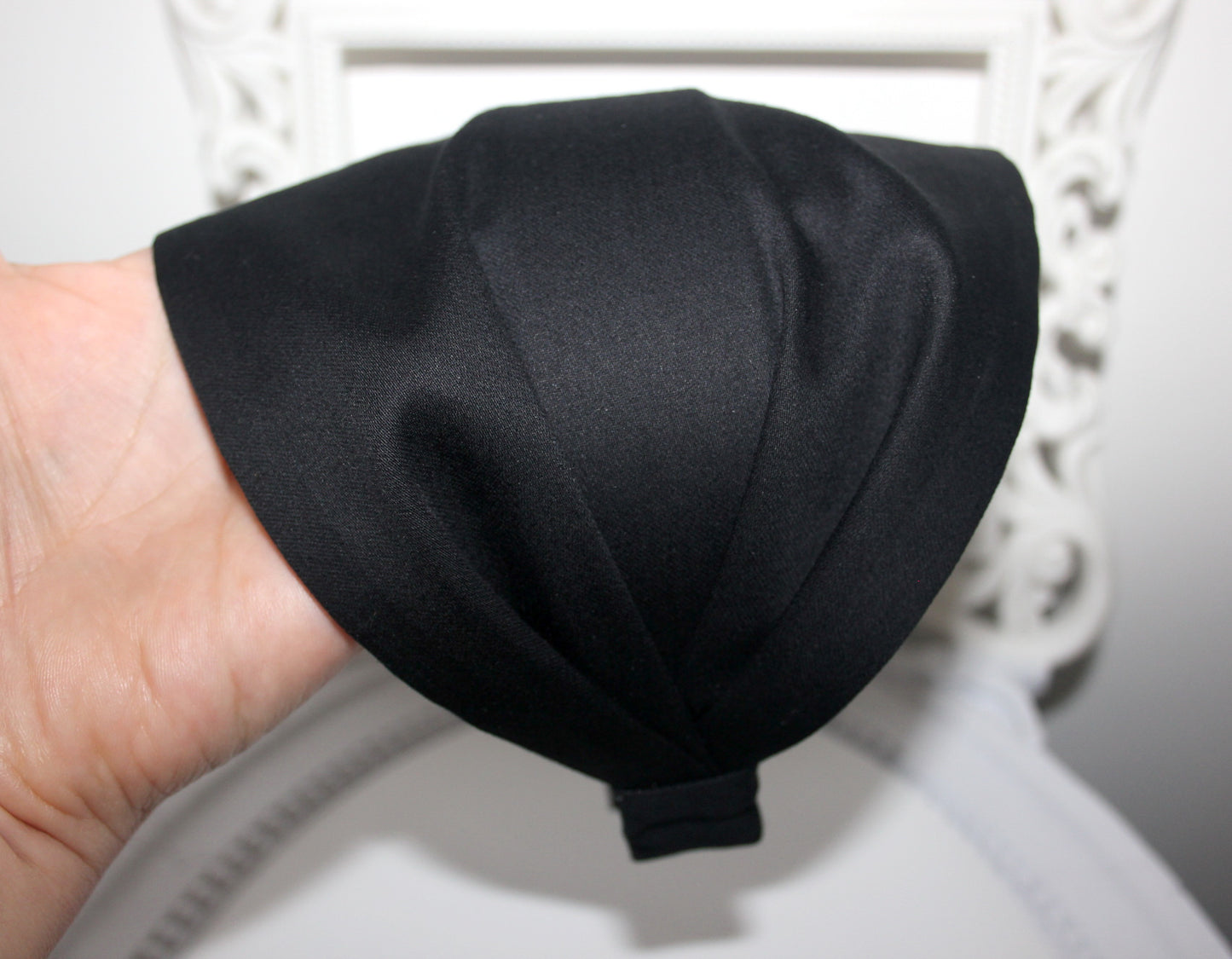 Wide headband bandana Black cotton satin fabric hairband, alopecia head scarf