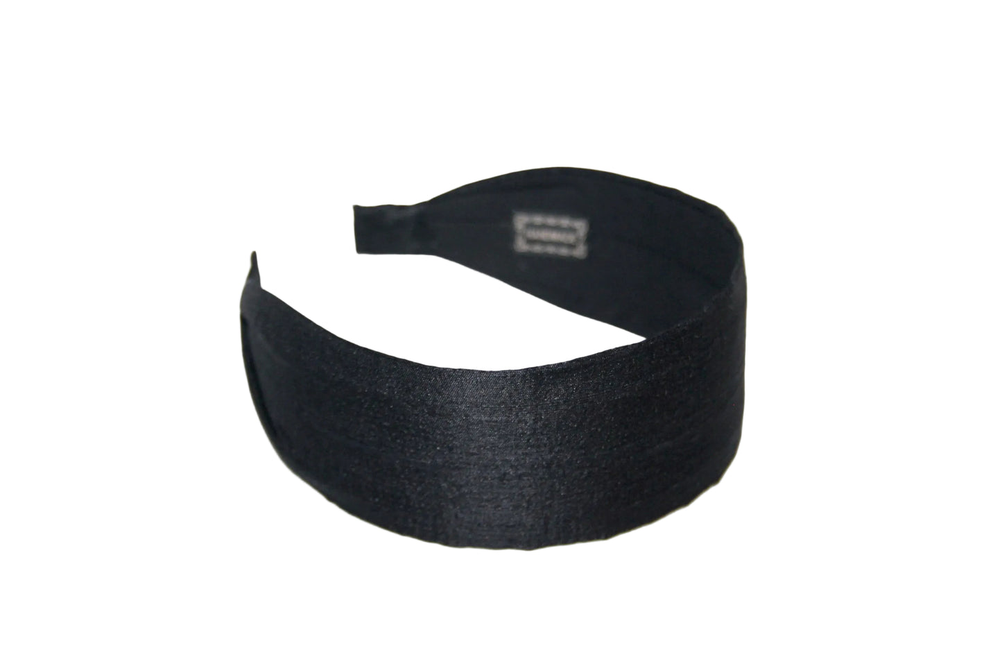 Black raw silk flat headband Handmade women hairband, adjustable, plastic free