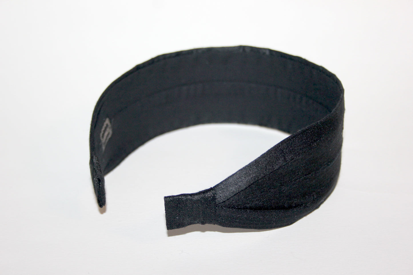 Black raw silk flat headband Handmade women hairband, adjustable, plastic free
