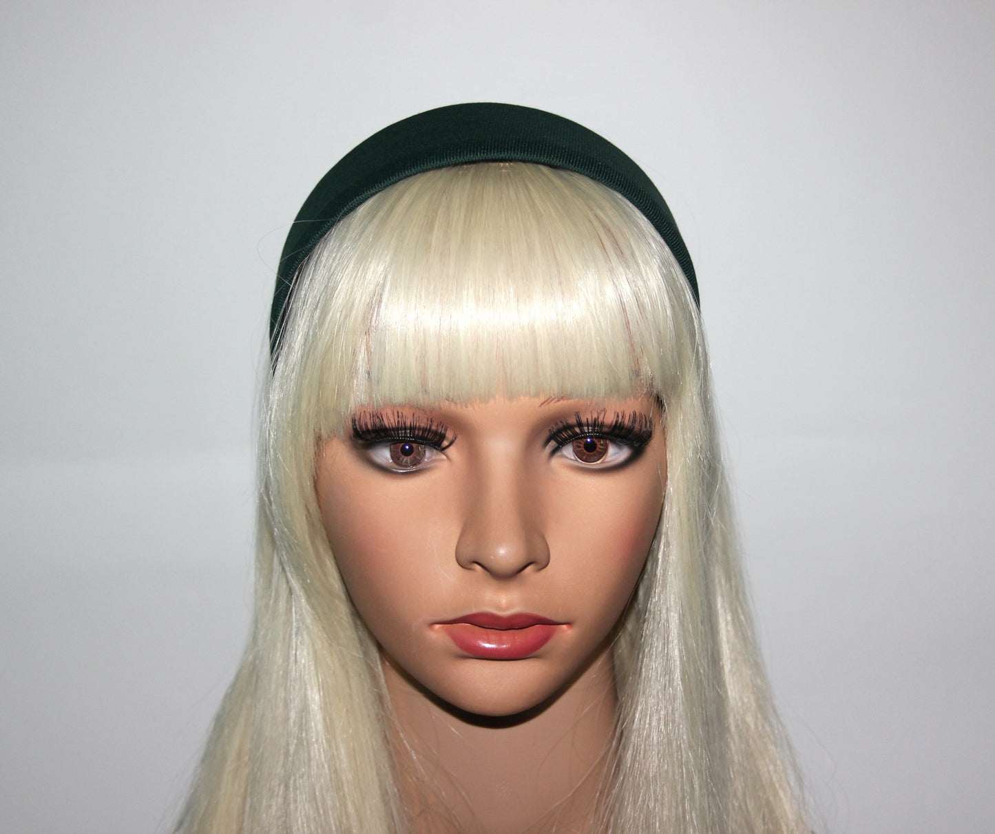Dark Green fabric headband Wide head scarf women blair waldorf headpiece no plastic adjustable hairband