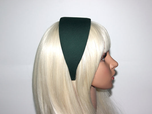 Dark Green fabric headband Wide head scarf women blair waldorf headpiece no plastic adjustable hairband