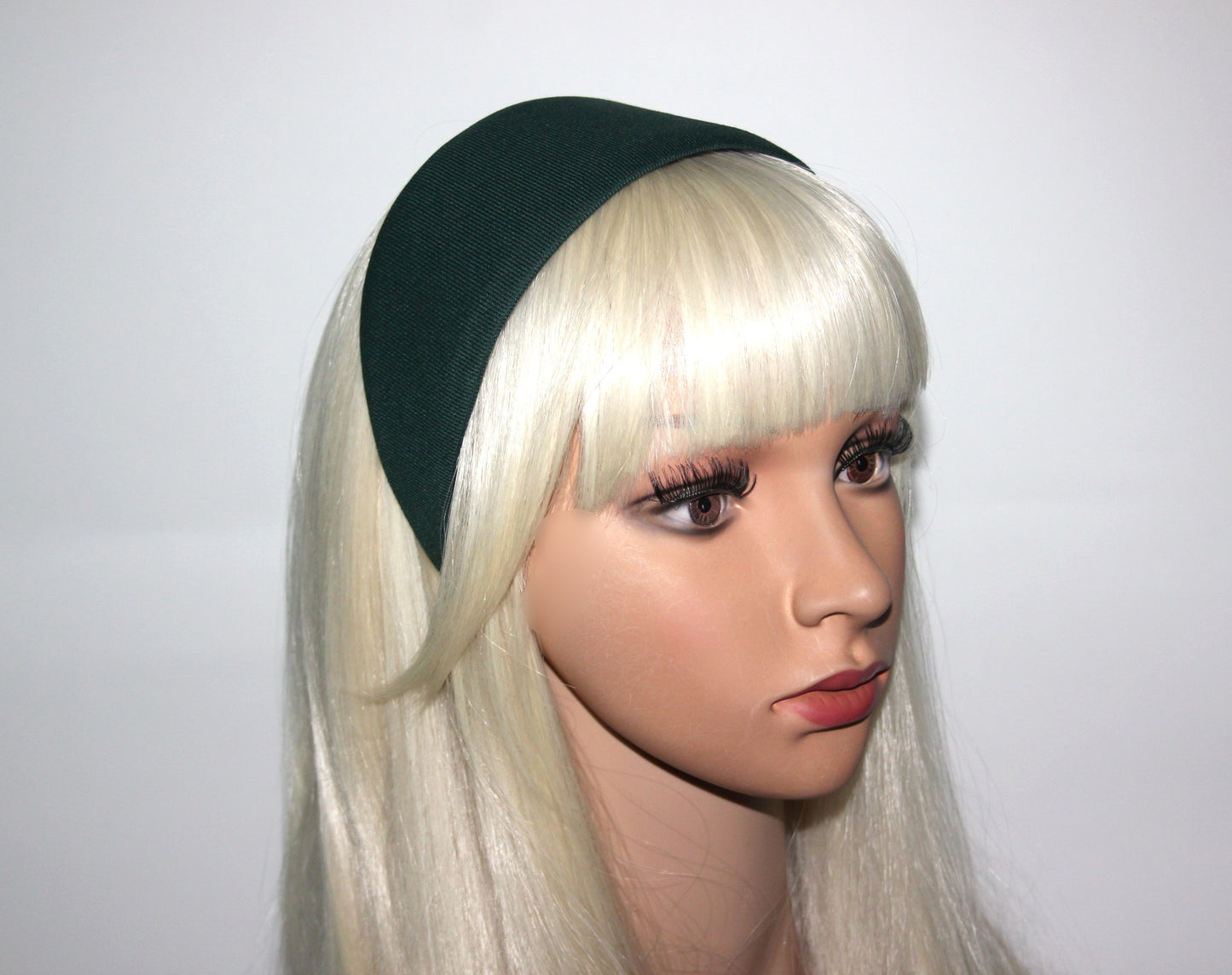 Dark Green fabric headband Wide head scarf women blair waldorf headpiece no plastic adjustable hairband