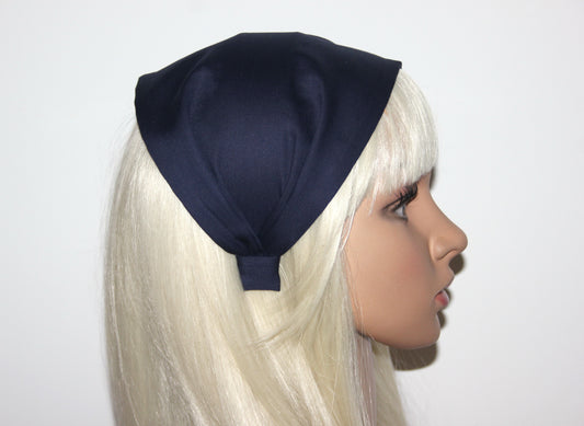 Dark Blue bandana Wide Cotton satin fabric hairband Alopecia head scarf