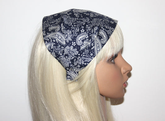 Bandana Headband Dark Blue Boho paisley print hairband scarf