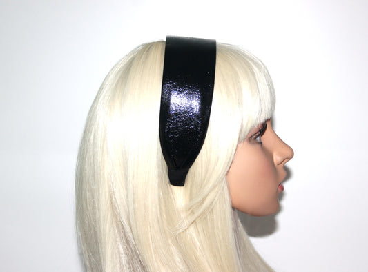 Patent leather flat headband Black rockabilly head scarf Handmade women hairband