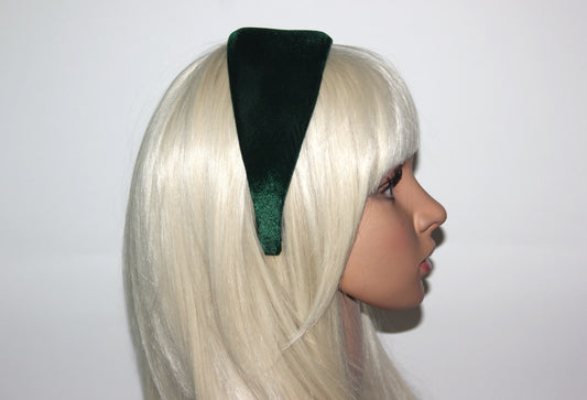 Dark Green silk velvet headband - Adjustable hair band for medium and large head size