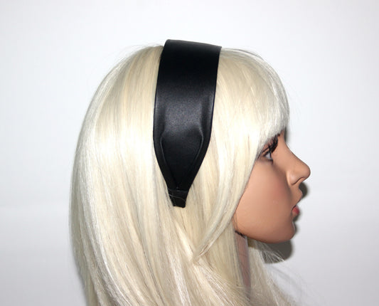 Genuine Black flat headband Italian soft lambskin leather hairband for women, unique design, plastic free