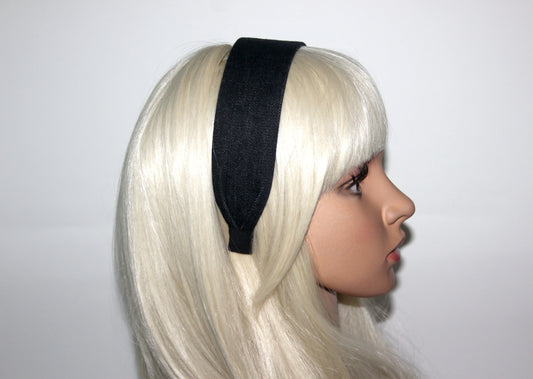 Black melange denim headband Flat hairband scarf
