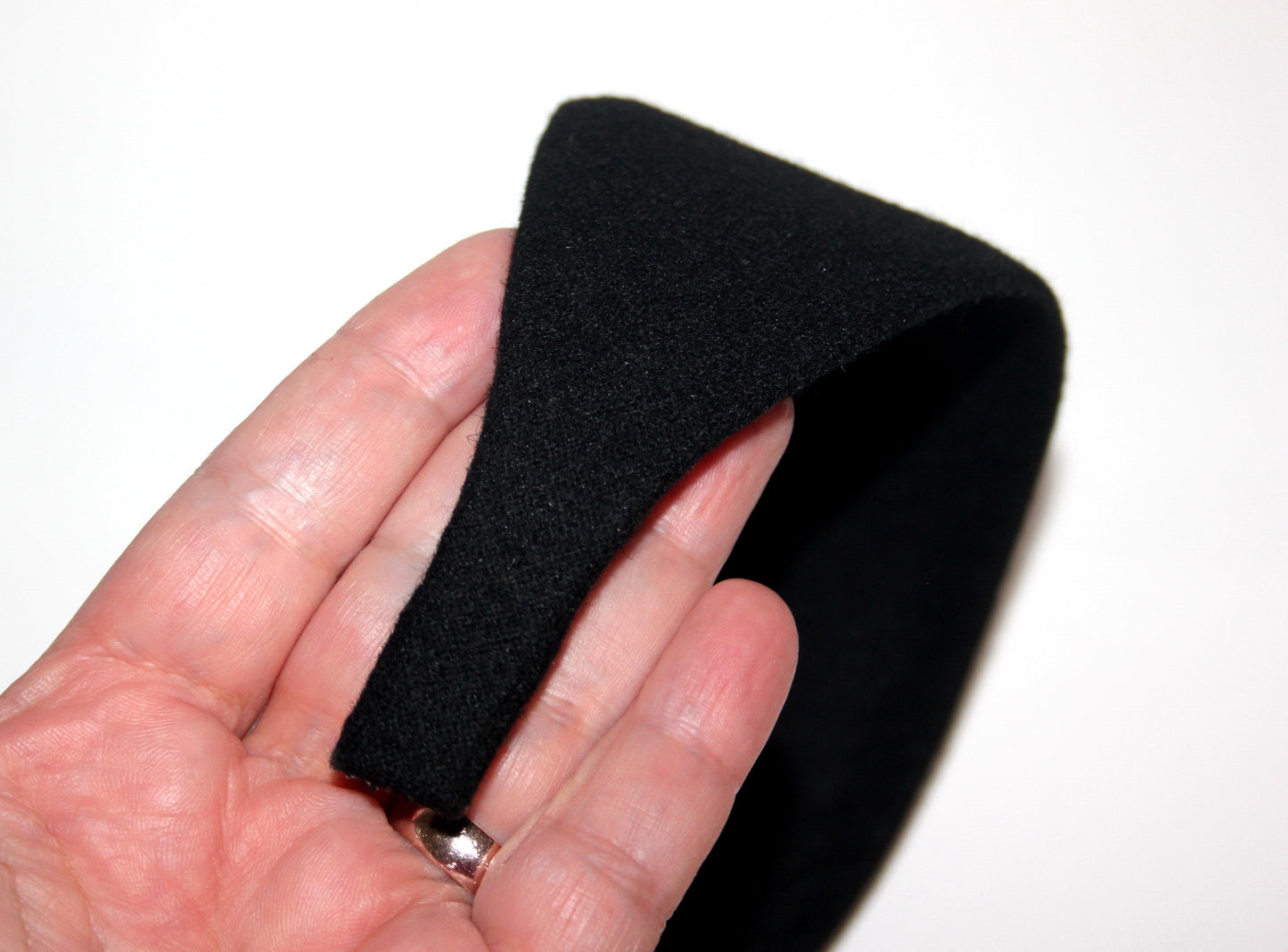 Wool flannel headband Black warm head scarf Extra wide head cover, plastic free