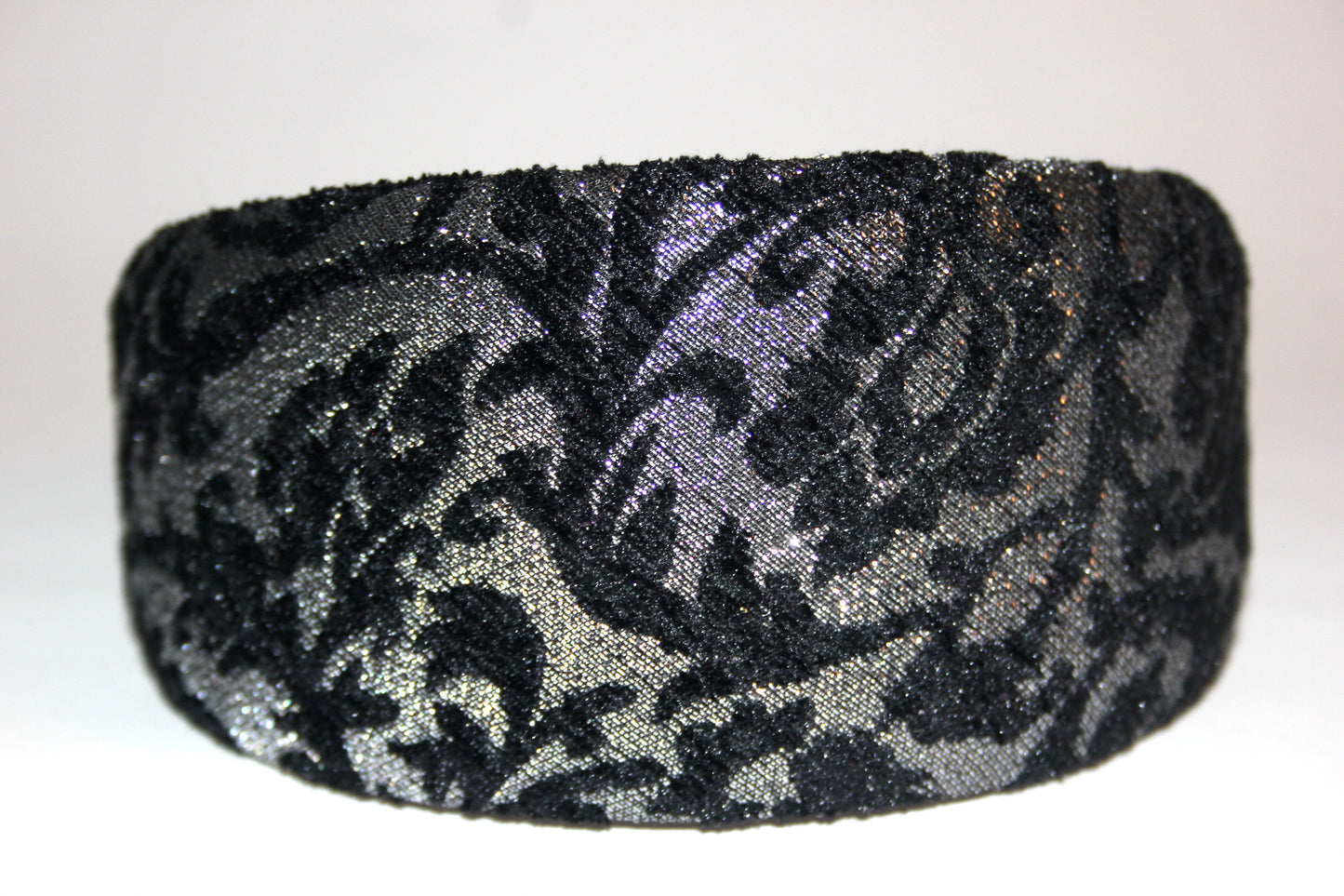 Black & Silver jacquard velvet headband Damask pattern fashion hairband, plastic free