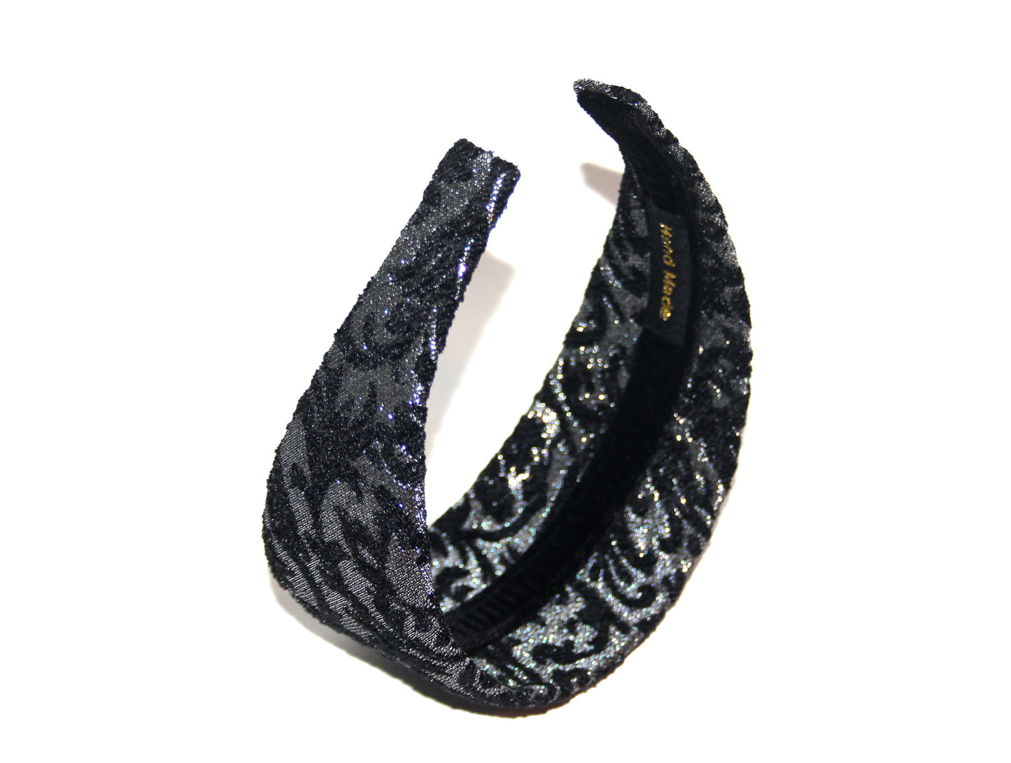 Black & Silver jacquard velvet headband Damask pattern fashion hairband, plastic free