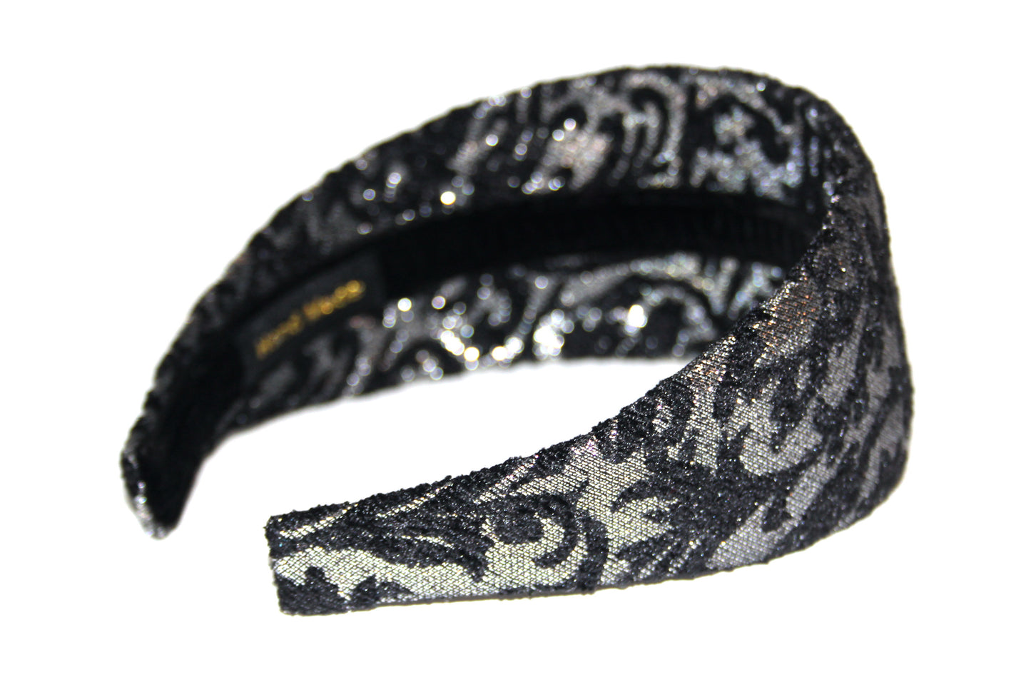 Black & Silver jacquard velvet headband Damask pattern fashion hairband, plastic free
