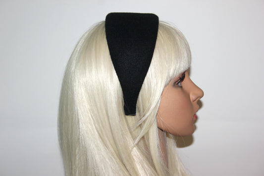 Thick Wool headband Black warm head scarf Extra wide head cover, plastic free
