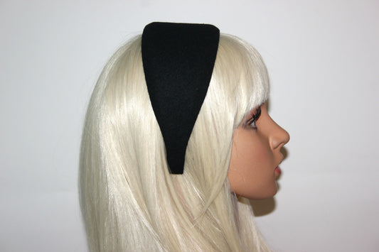 Wool flannel headband Black warm head scarf Extra wide head cover, plastic free