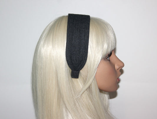 Dark Gray wool stripe headband Handmade warm flat hairband for women