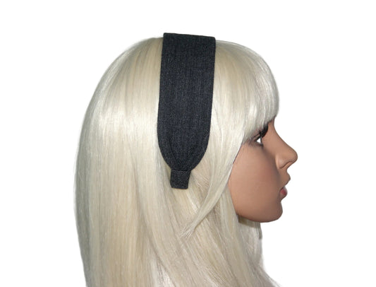 Dark Gray wool stripe headband Handmade warm flat hairband for women
