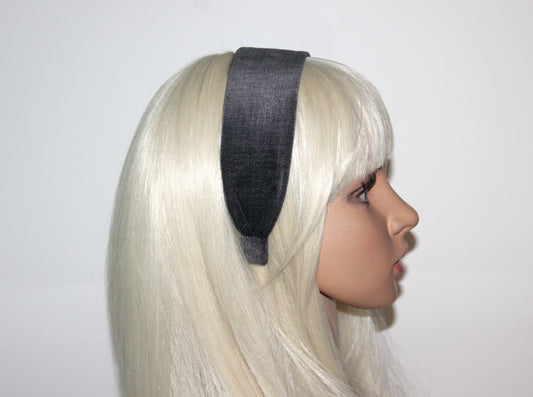 Dark Gray velvet headband Herringbone flat hairband scarf, adjustable, plastic free
