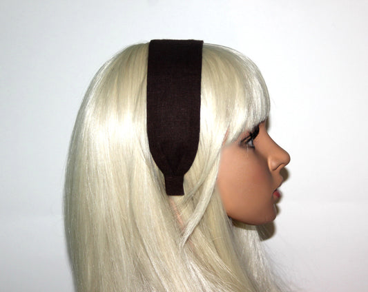 Dark Brown linen flat headband Handmade women hairband