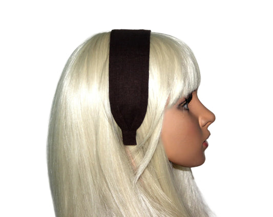 Dark Brown linen flat headband Handmade women hairband
