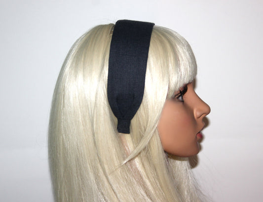 Charcoal Gray linen flat headband Handmade women hairband