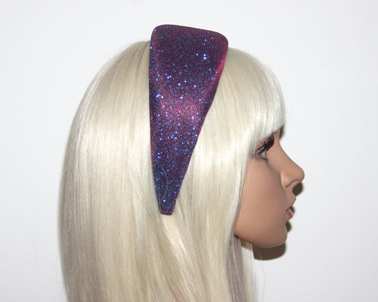 Stardust padded headband, Iridescent Purple sparkle head scarf, plastic free