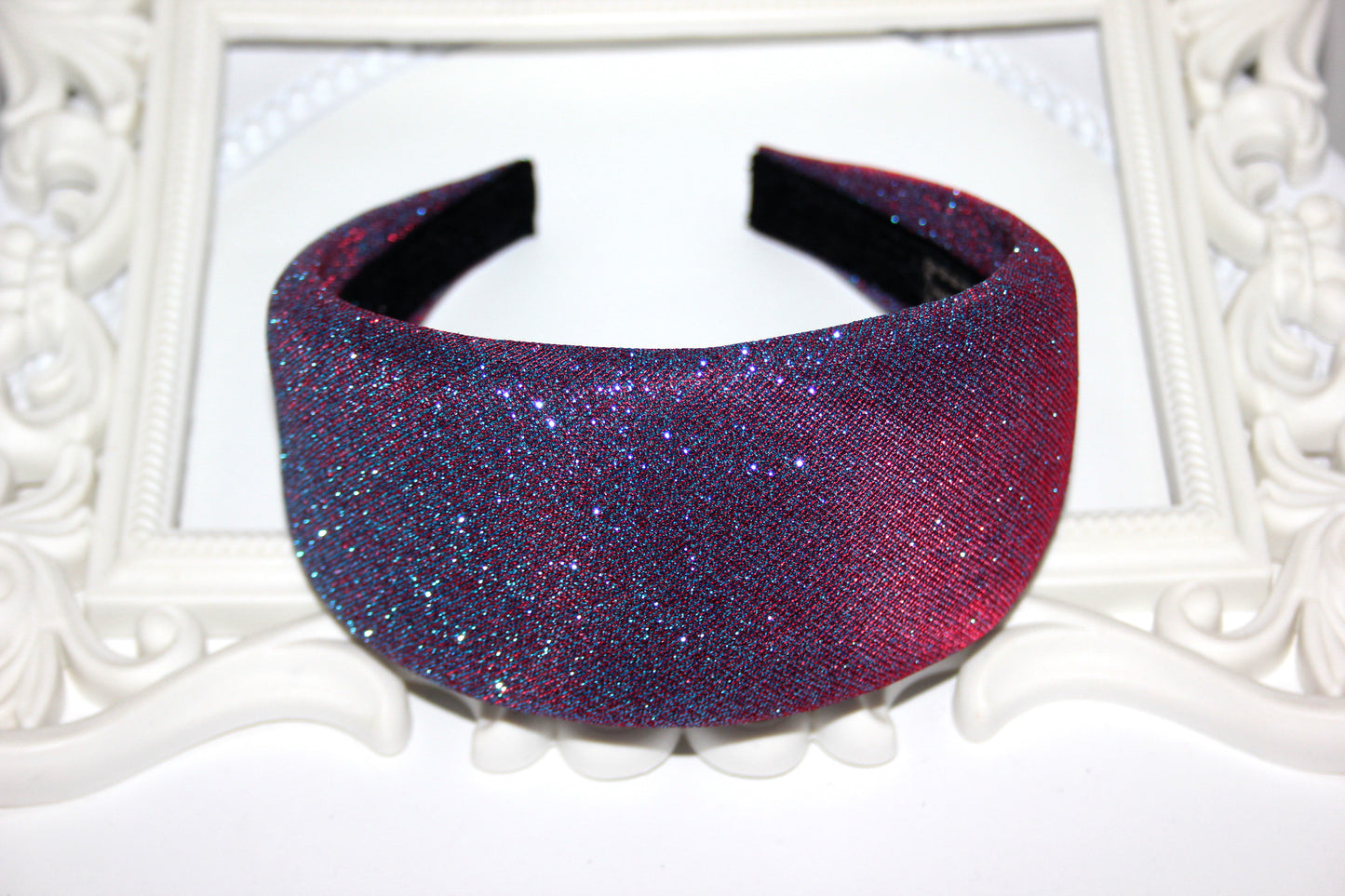 Stardust padded headband, Iridescent Purple sparkle head scarf, plastic free