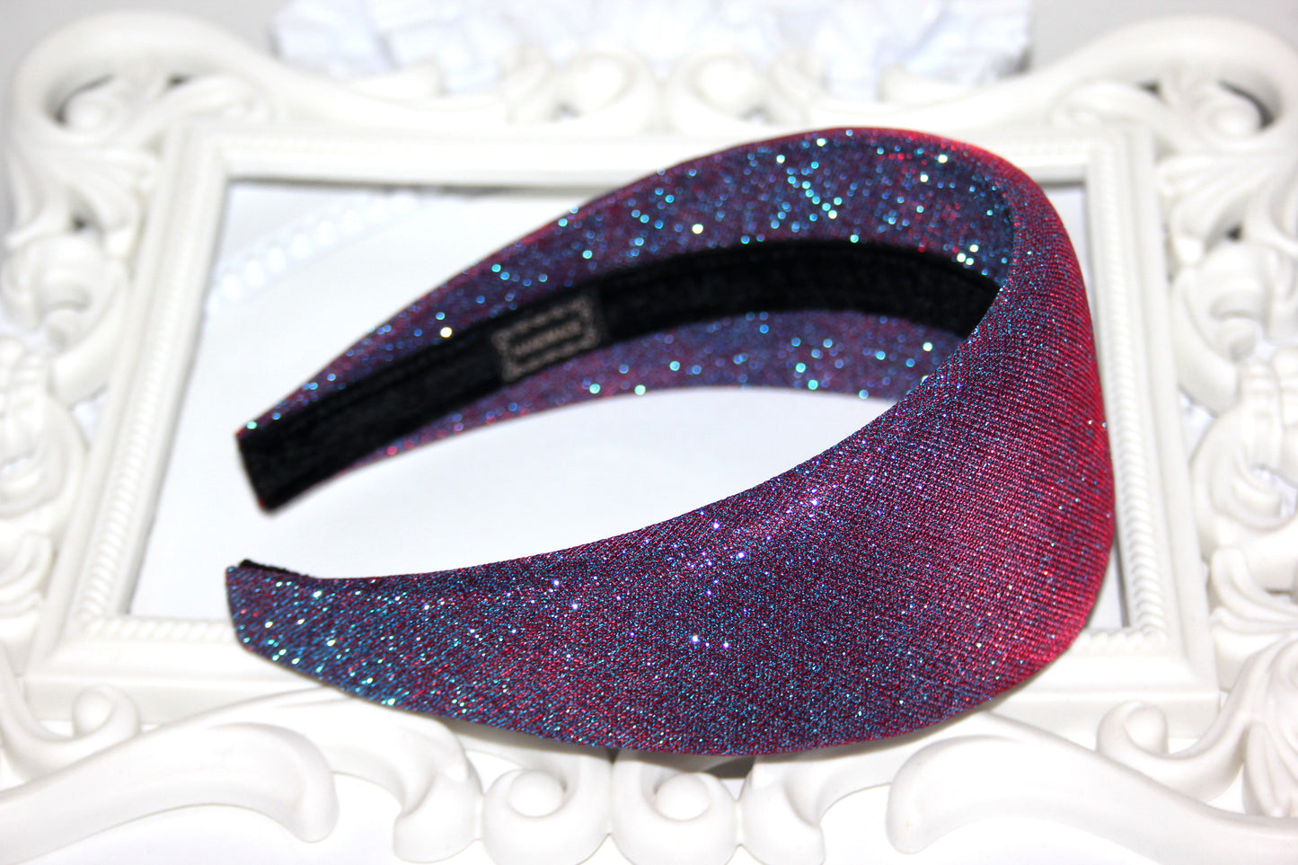 Stardust padded headband, Iridescent Purple sparkle head scarf, plastic free
