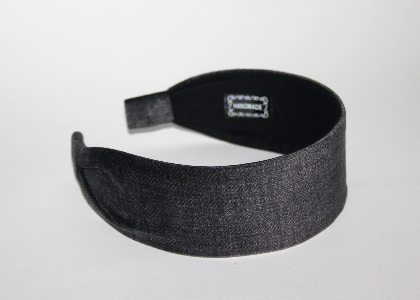 Dark Gray velvet headband Herringbone flat hairband scarf, adjustable, plastic free