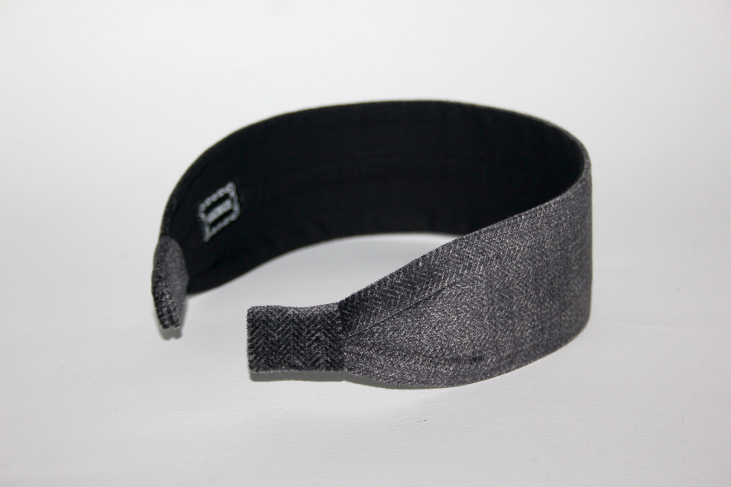 Dark Gray velvet headband Herringbone flat hairband scarf, adjustable, plastic free