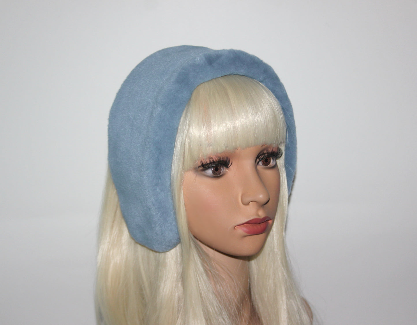 Light Azure earmuffs Rabbit faux fur headband turban Skiing headphones for women