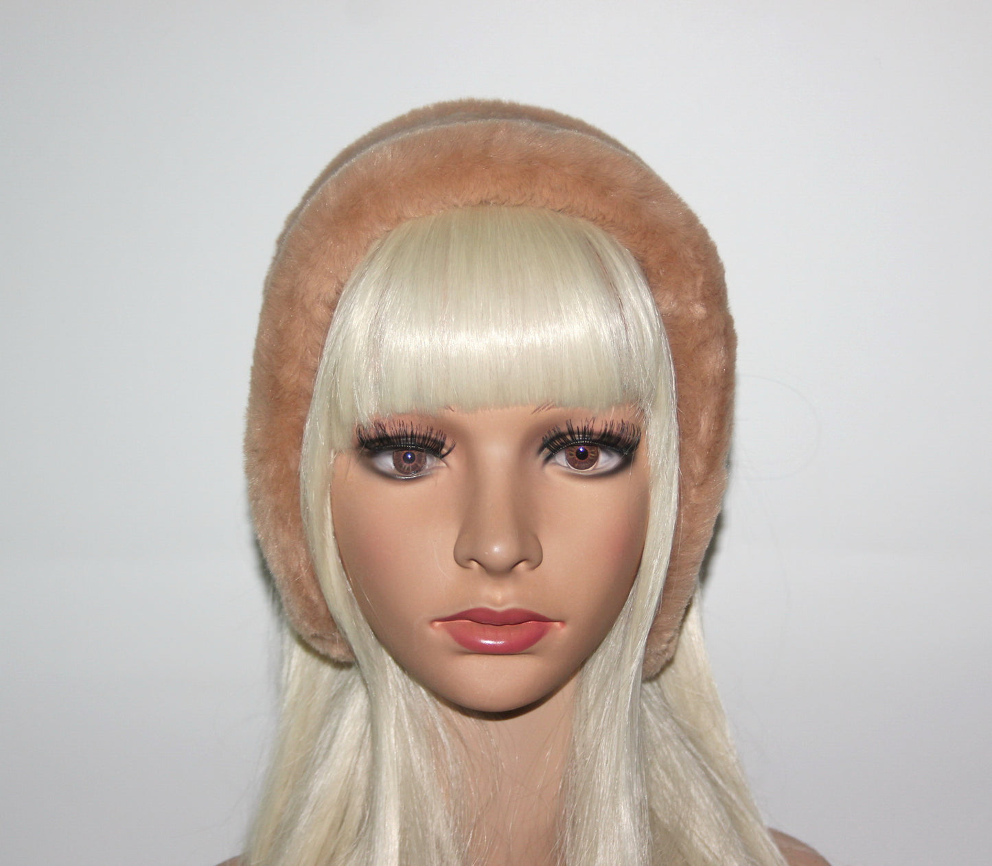Light Brown earmuffs Rabbit faux fur headband turban Skiing headphones for women