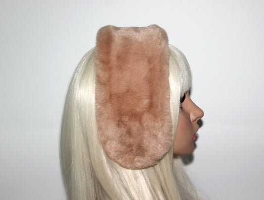 Light Brown earmuffs Rabbit faux fur headband turban Skiing headphones for women