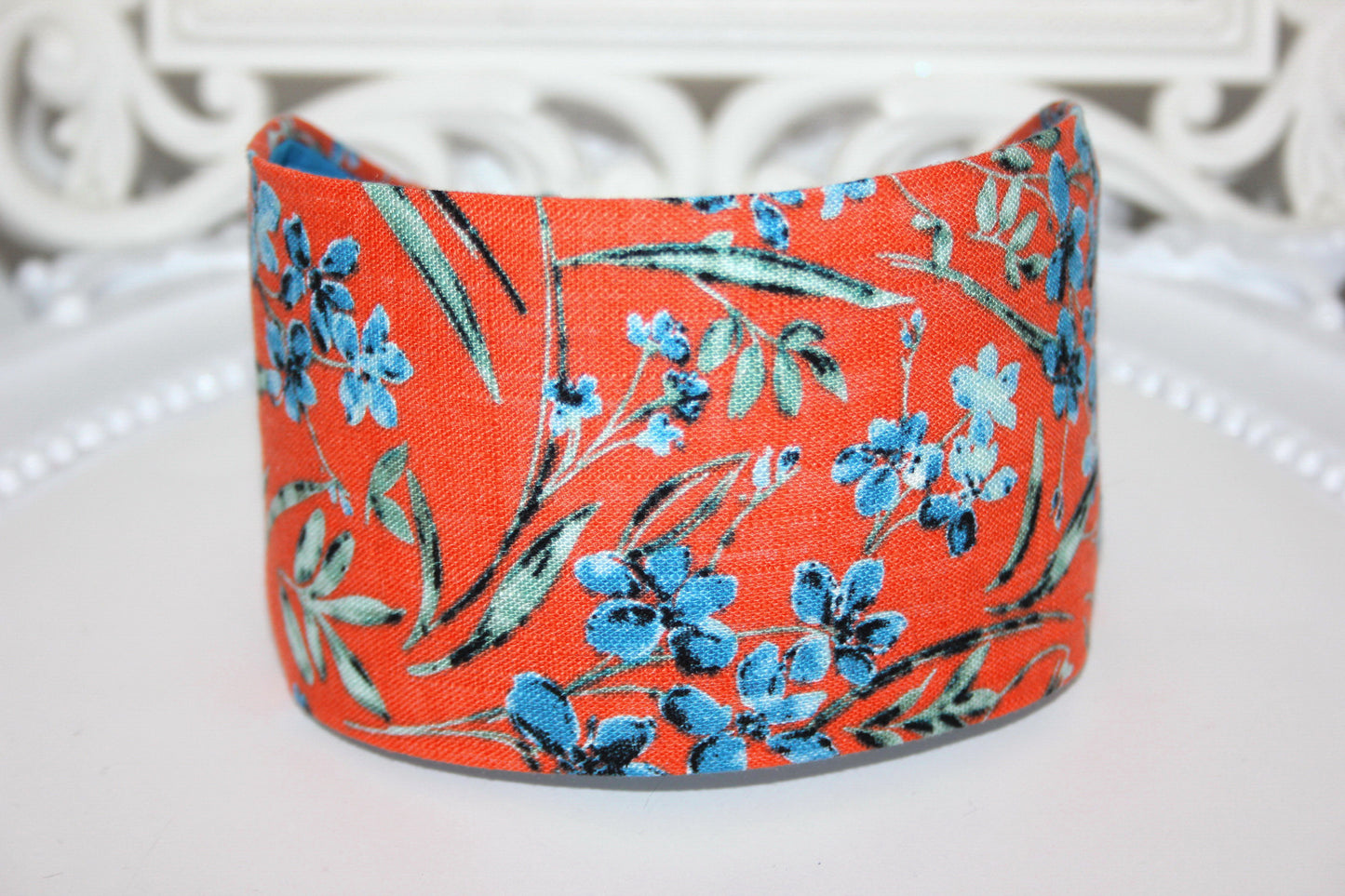 Orange linen headband for women Retro print headwrap