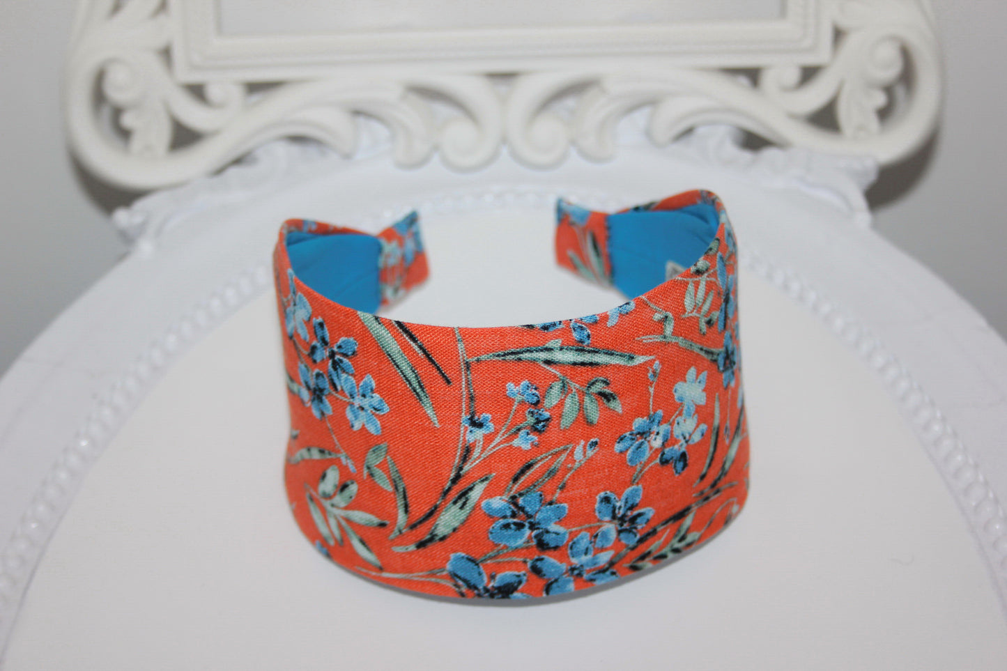 Orange linen headband for women Retro print headwrap