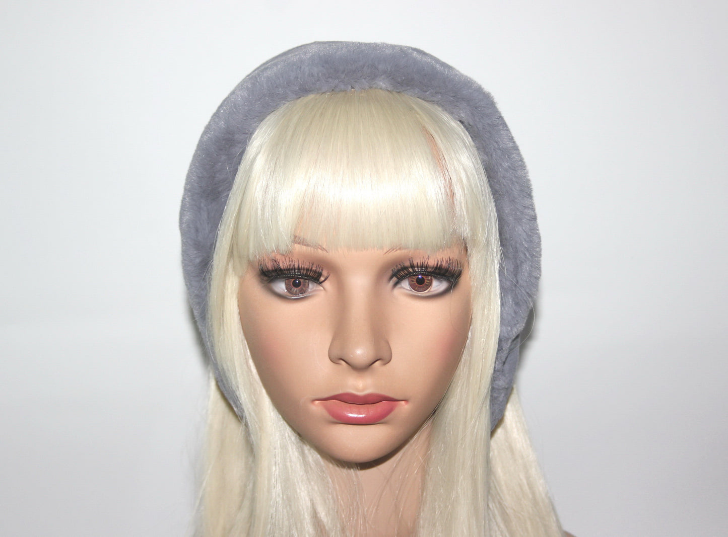 Gray earmuffs Rabbit faux fur headband turban Skiing headphones