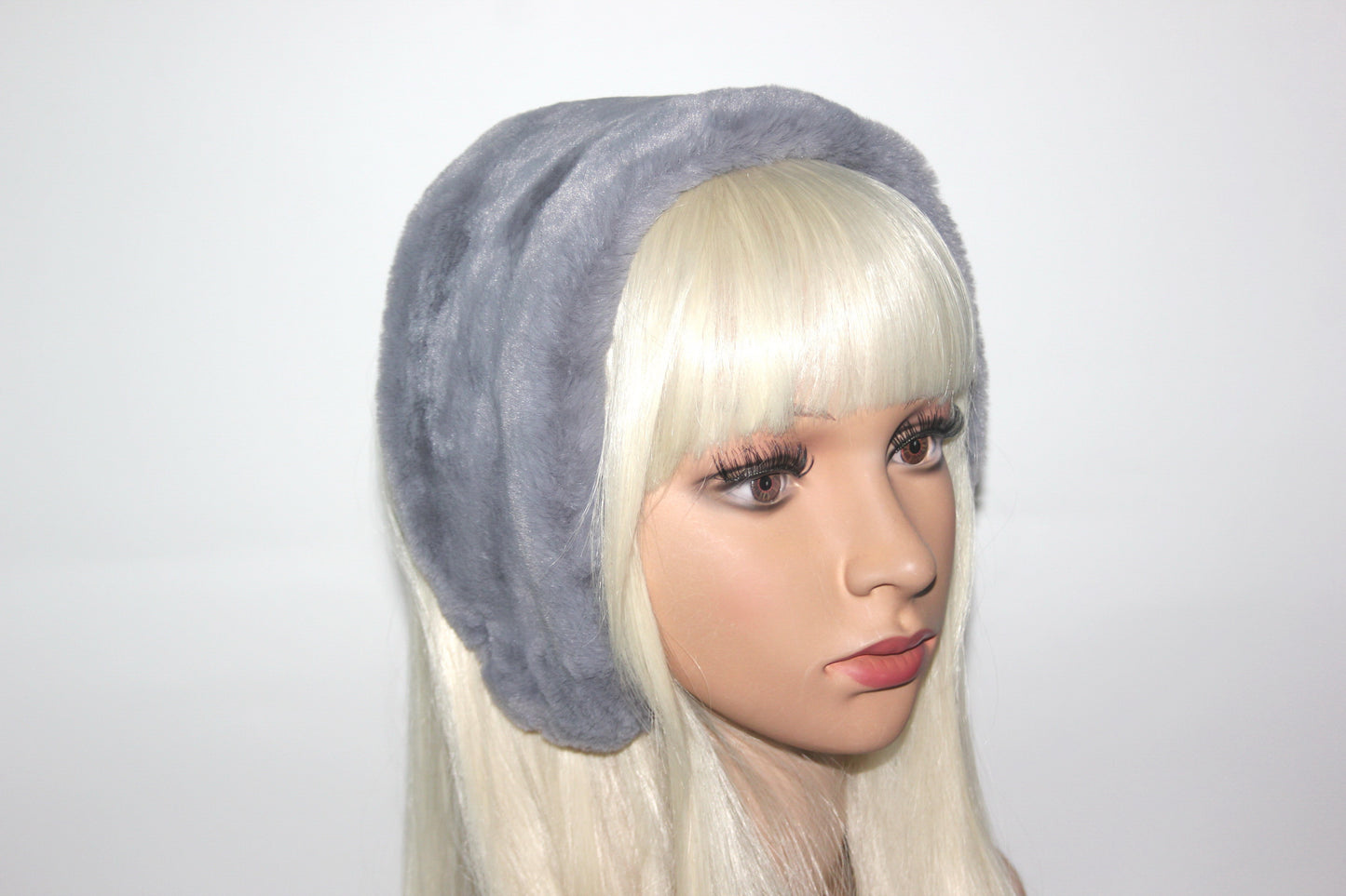 Gray earmuffs Rabbit faux fur headband turban Skiing headphones