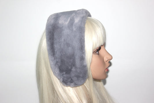 Gray earmuffs Rabbit faux fur headband turban Skiing headphones