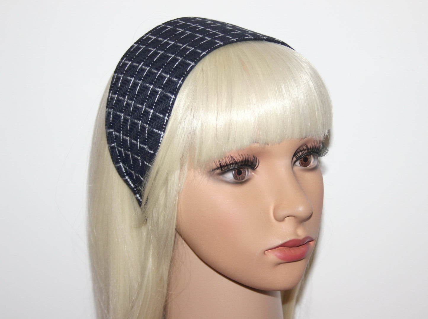 Fabric headband for women Dark Blue & White geometric print headwrap no slip comfortable head cover